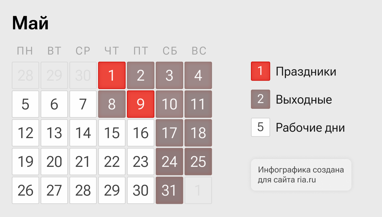 График работы на майских праздниках 2025